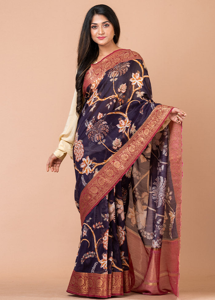 Purple Chanderi Silk Saree With Blouse Piece - Indian Silk House Agencies