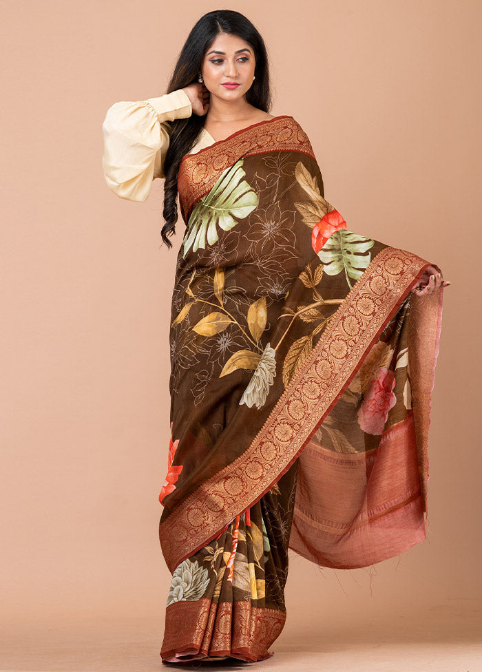 Brown Chanderi Silk Saree With Blouse Piece - Indian Silk House Agencies