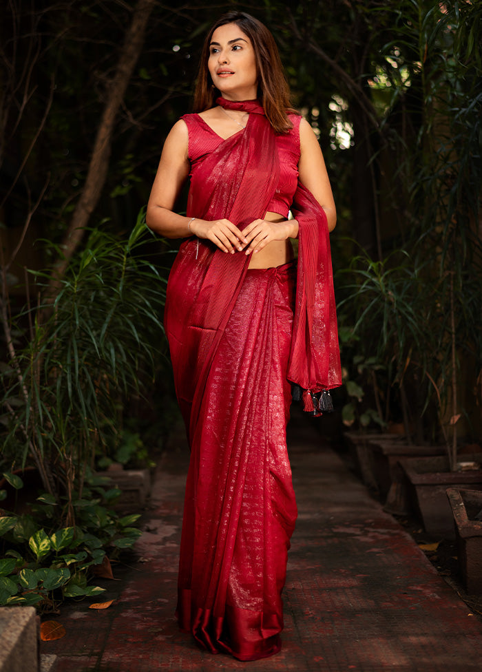 Red Chiffon Silk Saree With Blouse Piece - Indian Silk House Agencies