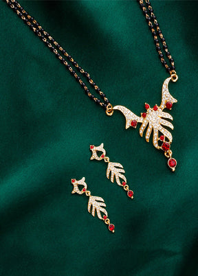 Gold Plated Leafy Mangalsutra Set With Austrian Crystals - Indian Silk House Agencies