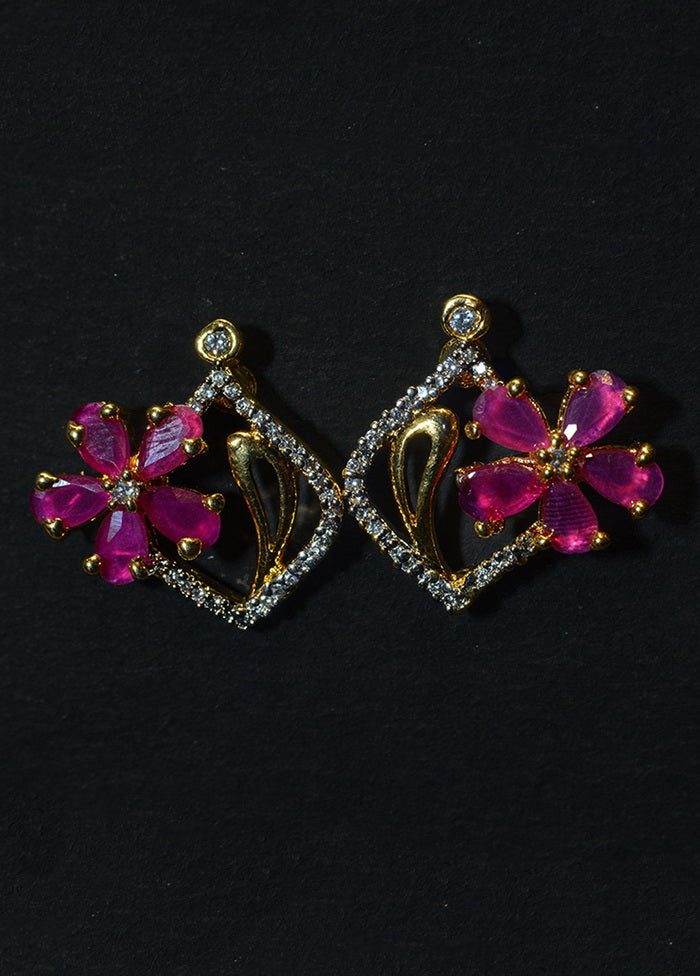 Unique And Simple Design White And Ruby Combo Earring - Indian Silk House Agencies