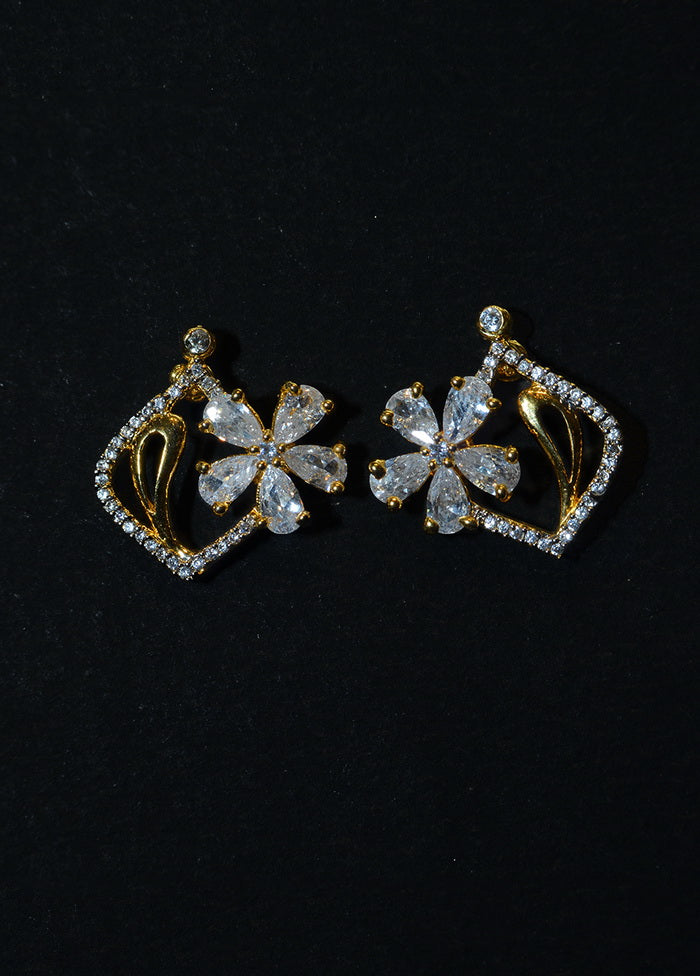 Regular Wear Flower Design With White Stone Golden Earrings - Indian Silk House Agencies