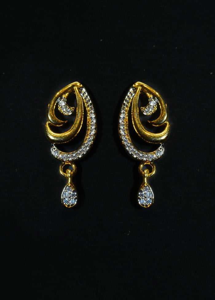 Leaf Design And Small White Stone Golden Earring - Indian Silk House Agencies