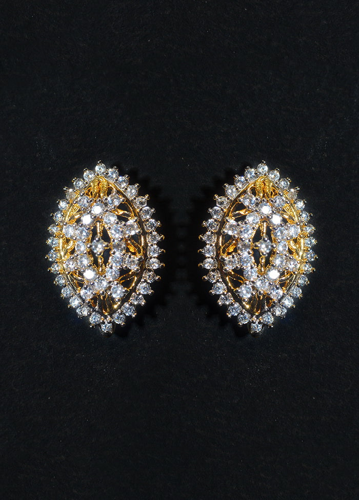 Regular Wear Oval Shape White Stone Golden Earrings - Indian Silk House Agencies