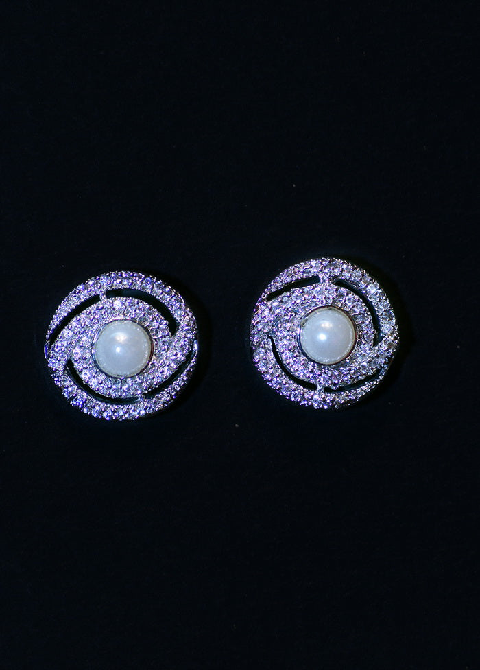 Silver Peral With White Stone Circle Earrings - Indian Silk House Agencies