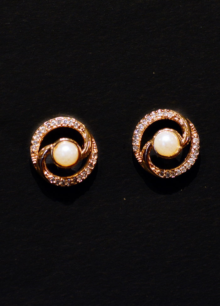 Office Wear Middle Peral With White Stone Circle Golden Earrings - Indian Silk House Agencies