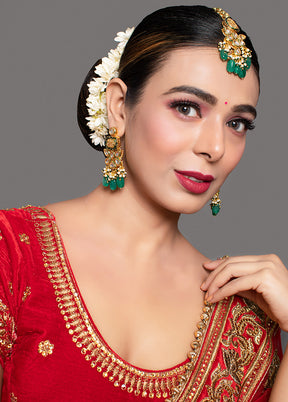 Green Gold Toned Kundan Earrings With Mangtika - Indian Silk House Agencies