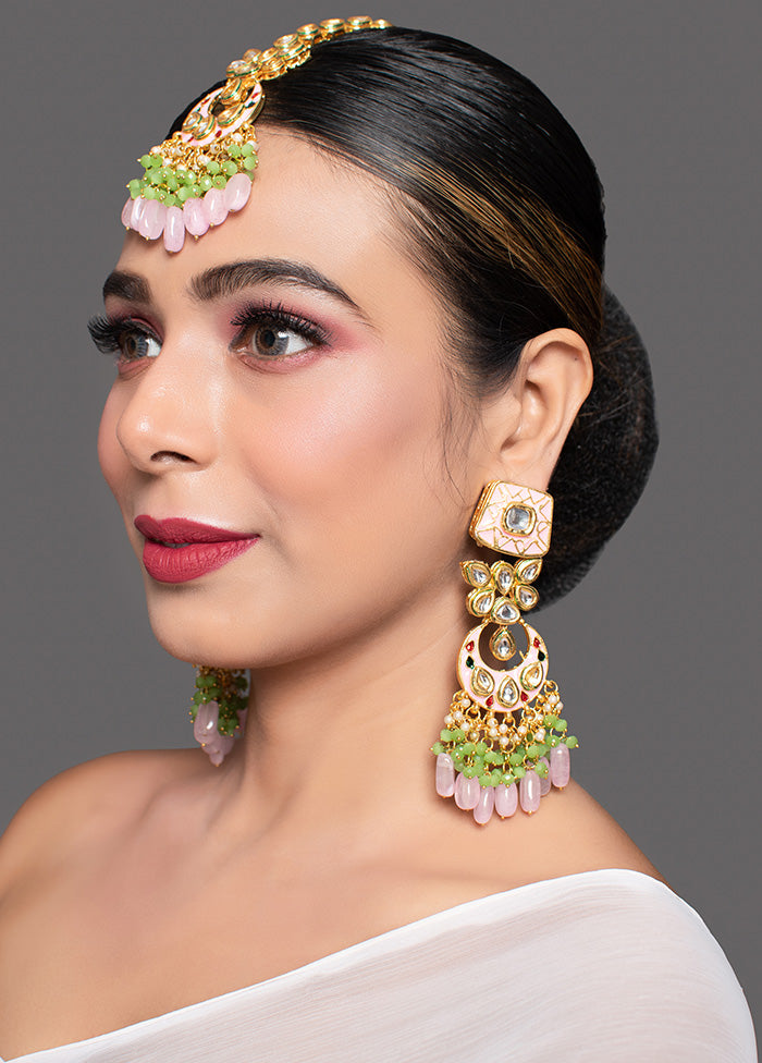 Handcrafted Kundan Enameled Kundan Earrings With Mangtika - Indian Silk House Agencies