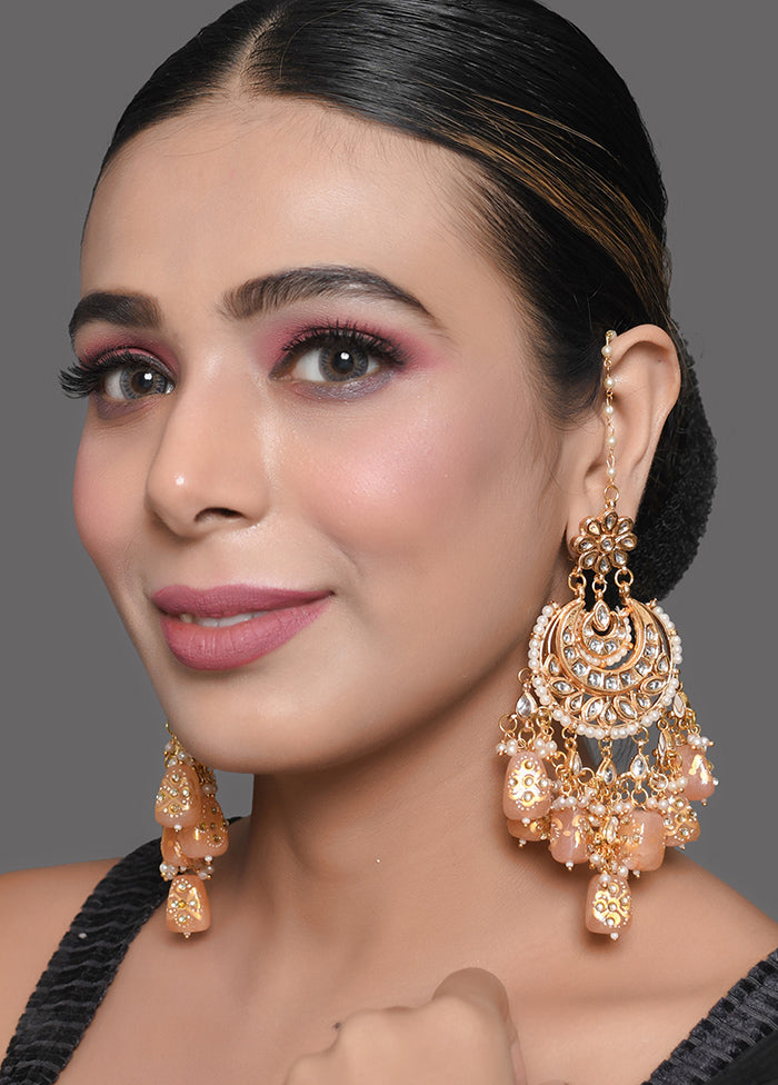 Peach Gold Tone Kundan Chandbali Earrings - Indian Silk House Agencies