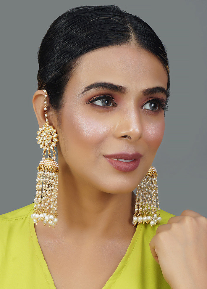 Kundan Floral Gold Toned White Drop Earrings - Indian Silk House Agencies