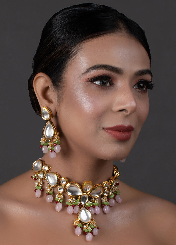 Handcrafted Kundan Pastel Beaded Necklace With Earrings - Indian Silk House Agencies