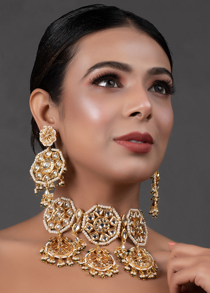 Kundan Inspired Pearl Necklace With Earrings - Indian Silk House Agencies