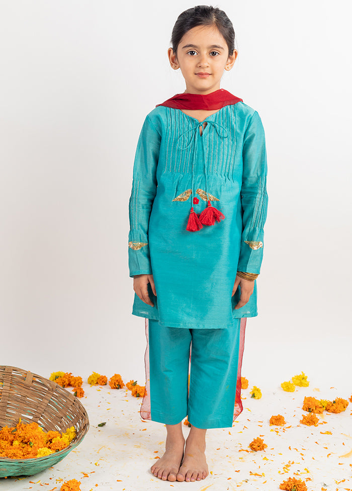 Blue Silk Suit Set For Girls - Indian Silk House Agencies