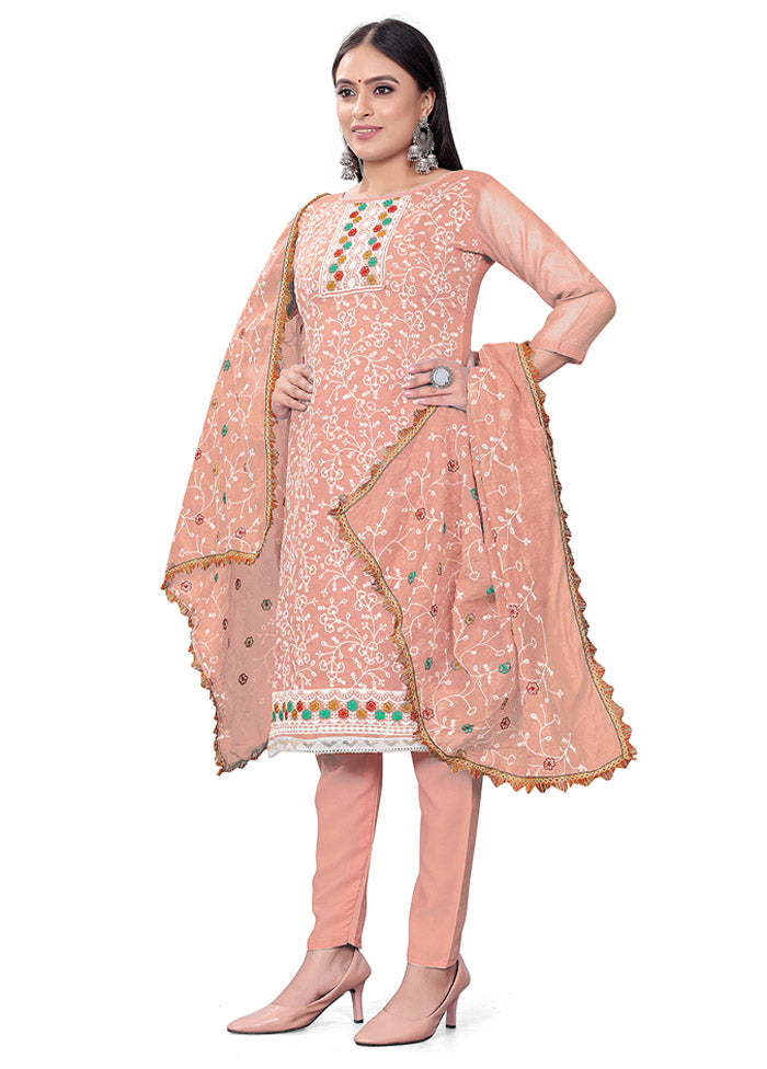 3 Pc Peach Unstitched Georgette Suit Set - Indian Silk House Agencies