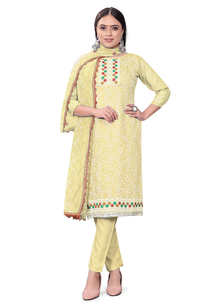3 Pc Yellow Unstitched Georgette Suit Set - Indian Silk House Agencies