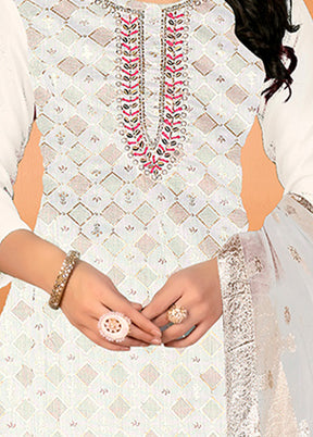 3 Pc White Unstitched Silk Suit Set - Indian Silk House Agencies