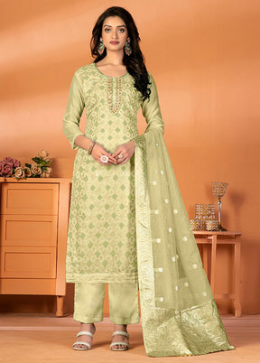 3 Pc Yellow Unstitched Silk Suit Set - Indian Silk House Agencies