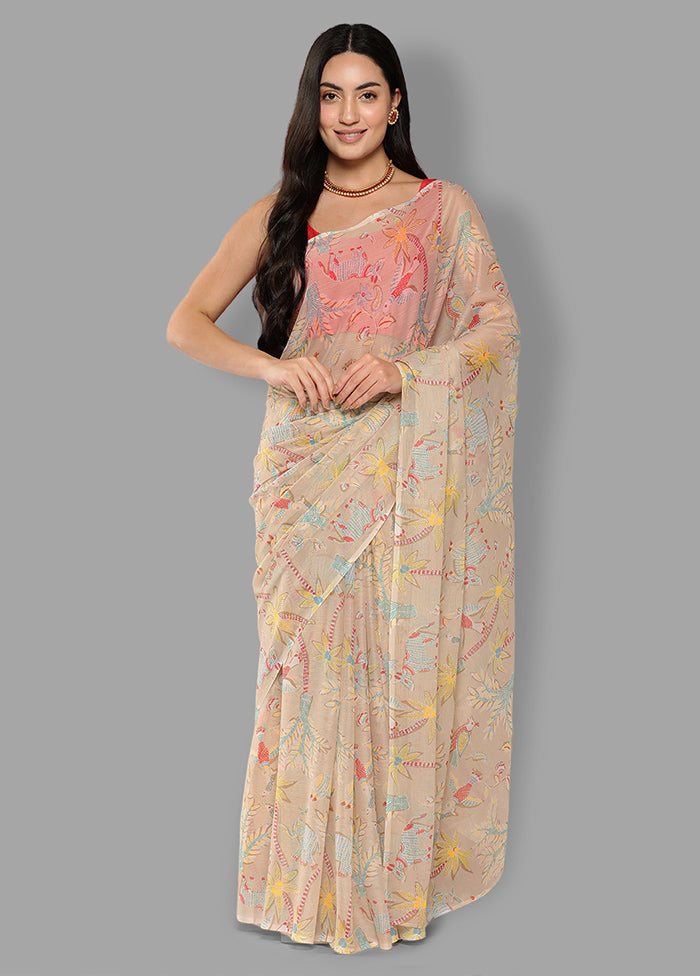 White Chiffon Silk Saree With Blouse Piece - Indian Silk House Agencies
