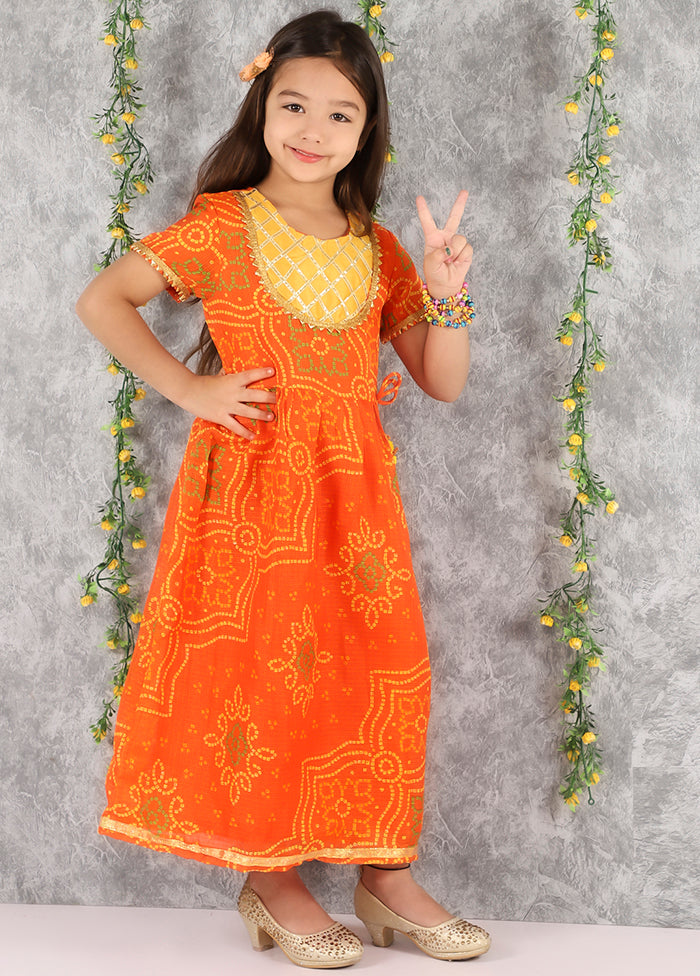 Orange Ethnic Cotton Dress - Indian Silk House Agencies