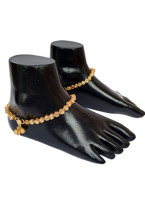 Gold And Gold Kundan Studded Anklet - Indian Silk House Agencies