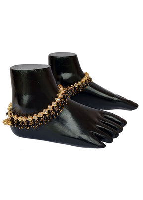 Black And Gold Kundan Studded Anklet - Indian Silk House Agencies