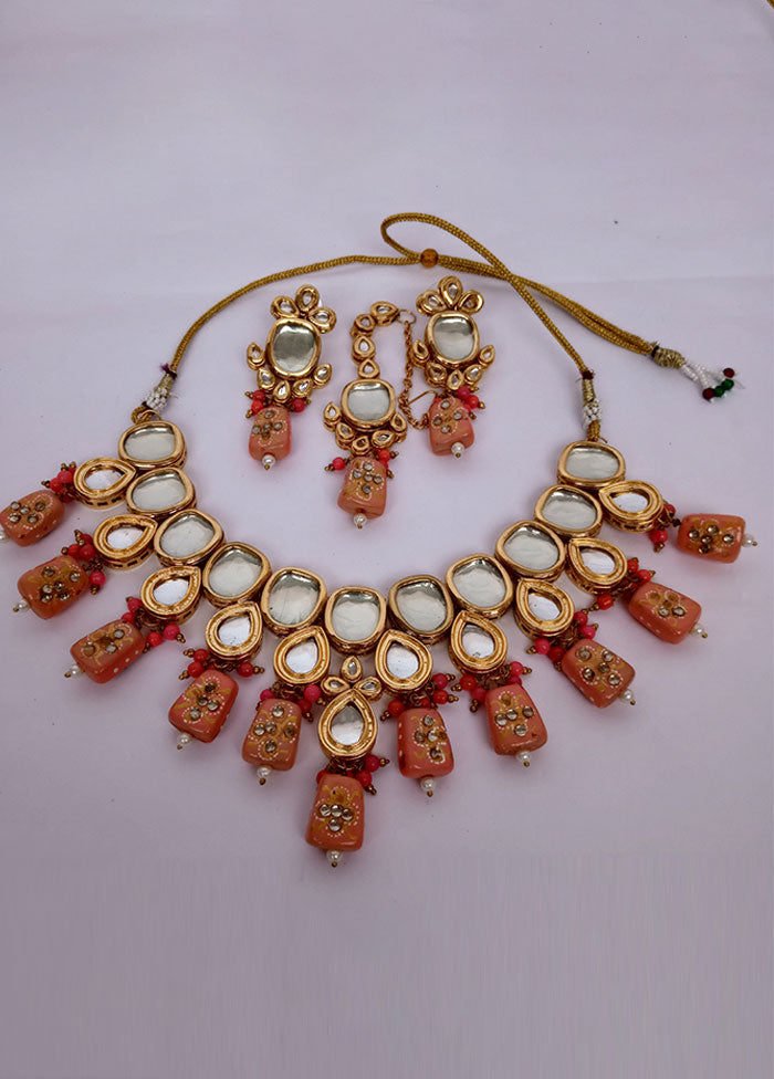 Yellow Kundan Jewellery Set With Mangtika - Indian Silk House Agencies
