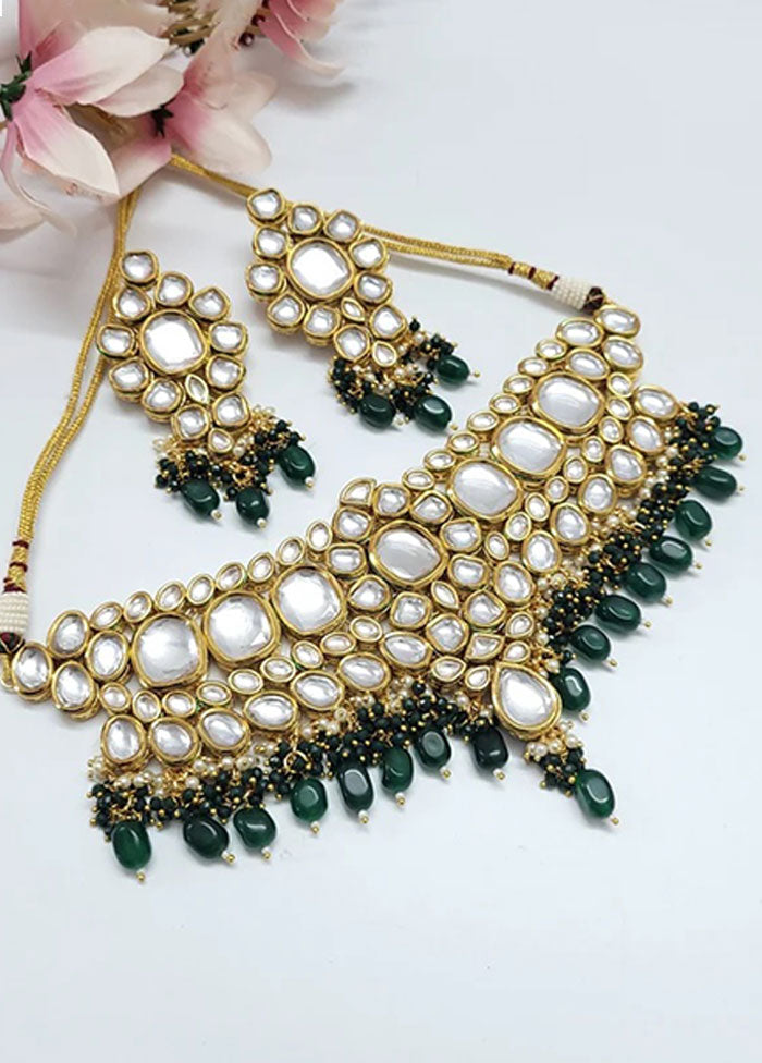 Emerald Green Kundan Polki Jewellery Set - Indian Silk House Agencies