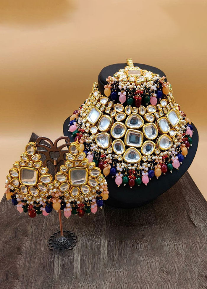 Multicolor Kundan Polki Jewellery Set With Mangtika - Indian Silk House Agencies