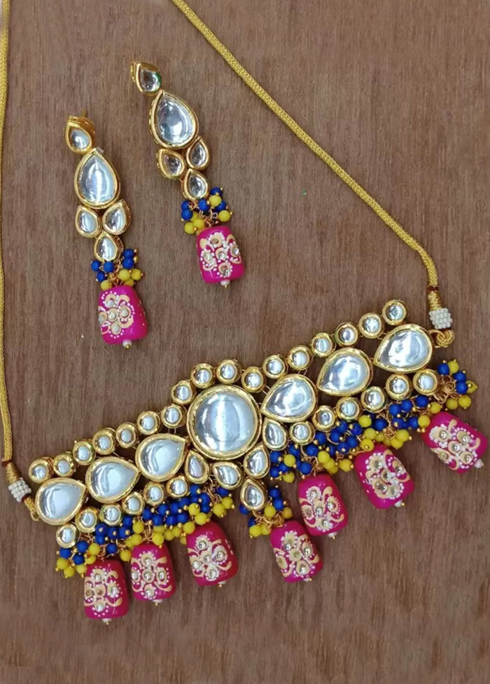 Rani Pink Beaded Kundan Choker Set - Indian Silk House Agencies