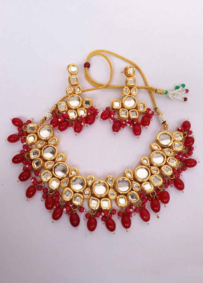 Kundan Studded Red Jewellery Set - Indian Silk House Agencies