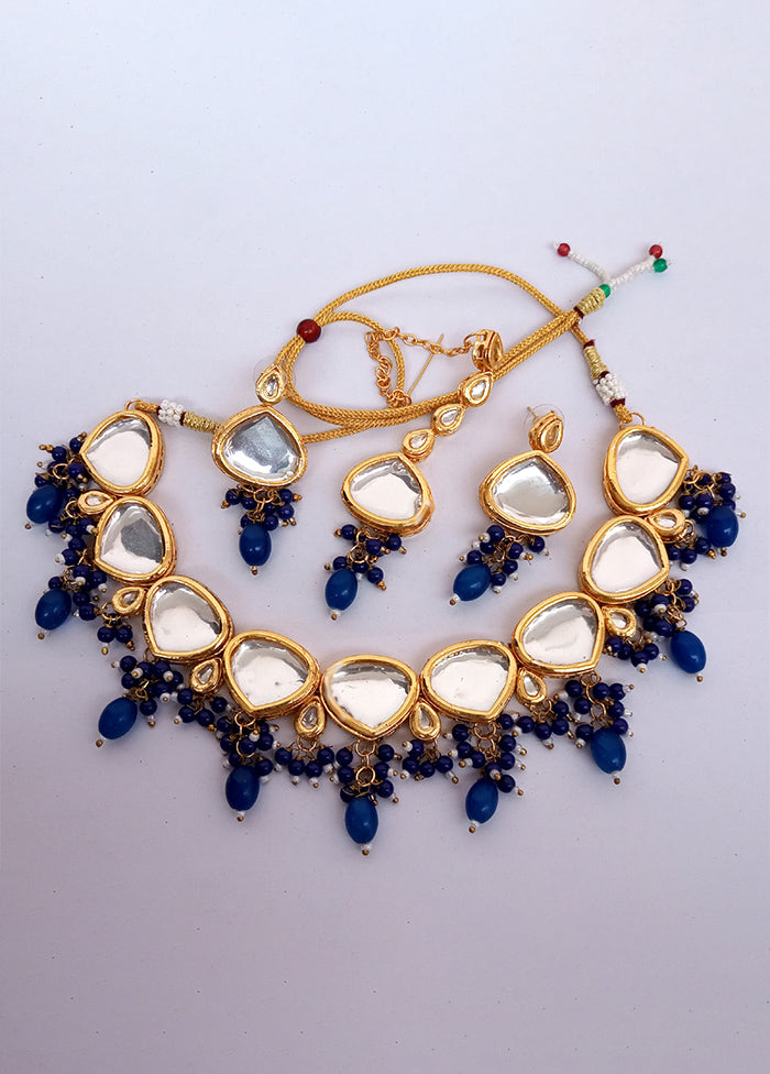 Kundan Studded Blue Jewellery Set With Mangtika - Indian Silk House Agencies