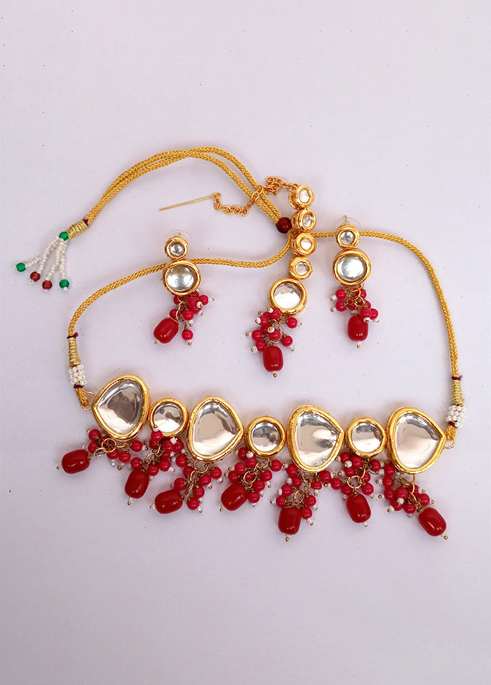 Kundan Studded Red Jewellery Set With Mangtika - Indian Silk House Agencies