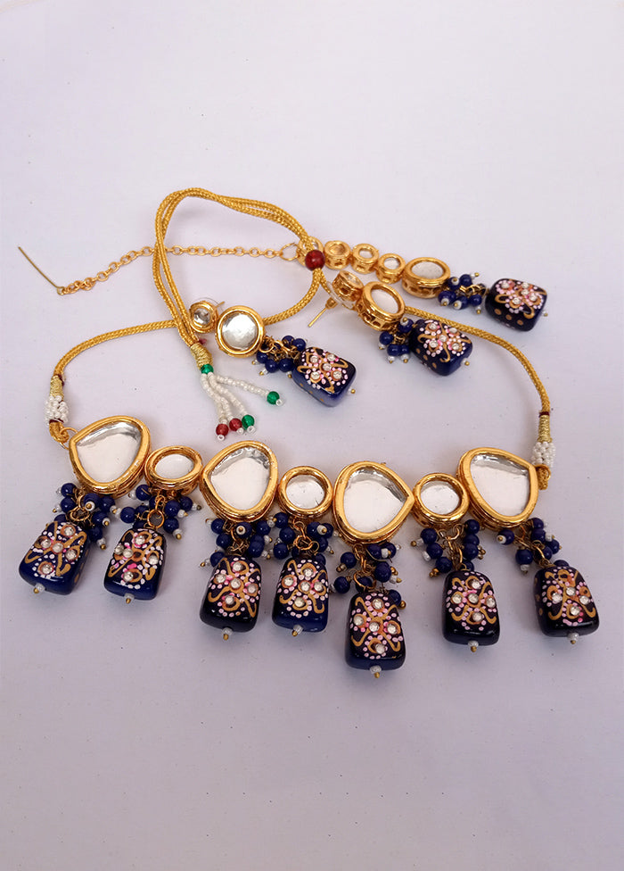 Kundan Studded Blue Jewellery Set With Mangtika - Indian Silk House Agencies