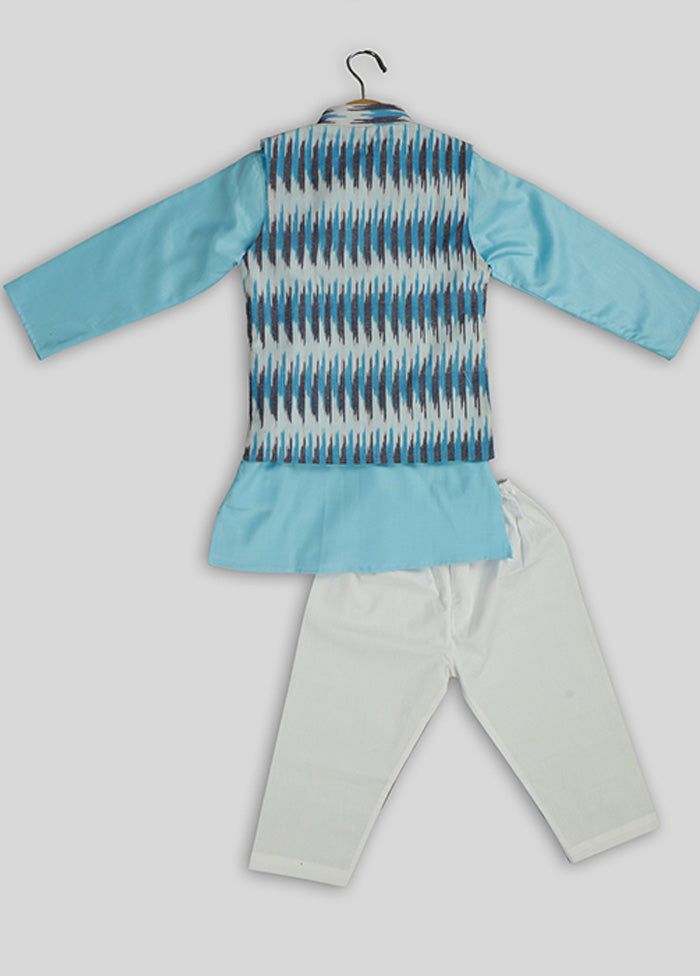 Blue Kurta Pajama Set With Jacket - Indian Silk House Agencies