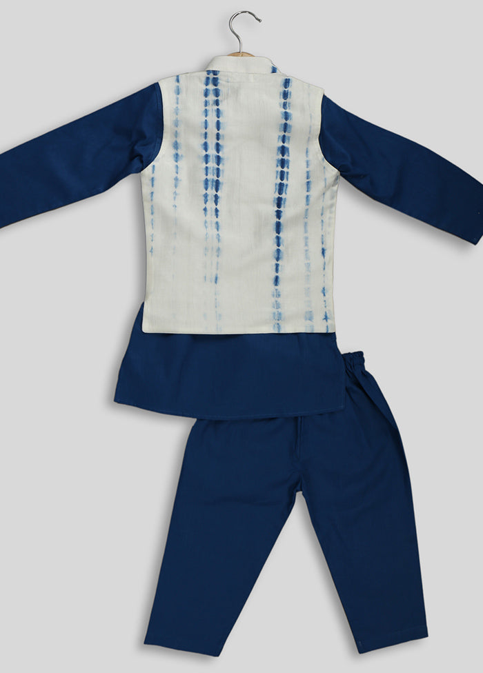 Cotton Navy Blue Kurta And Jacket With Blue Cotton Pyjamas - Indian Silk House Agencies
