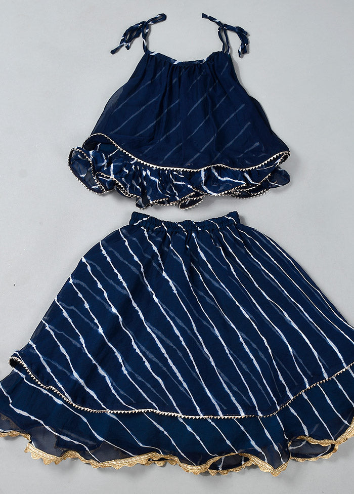 Navy Blue Cotton Gota Work Skirt Top - Indian Silk House Agencies