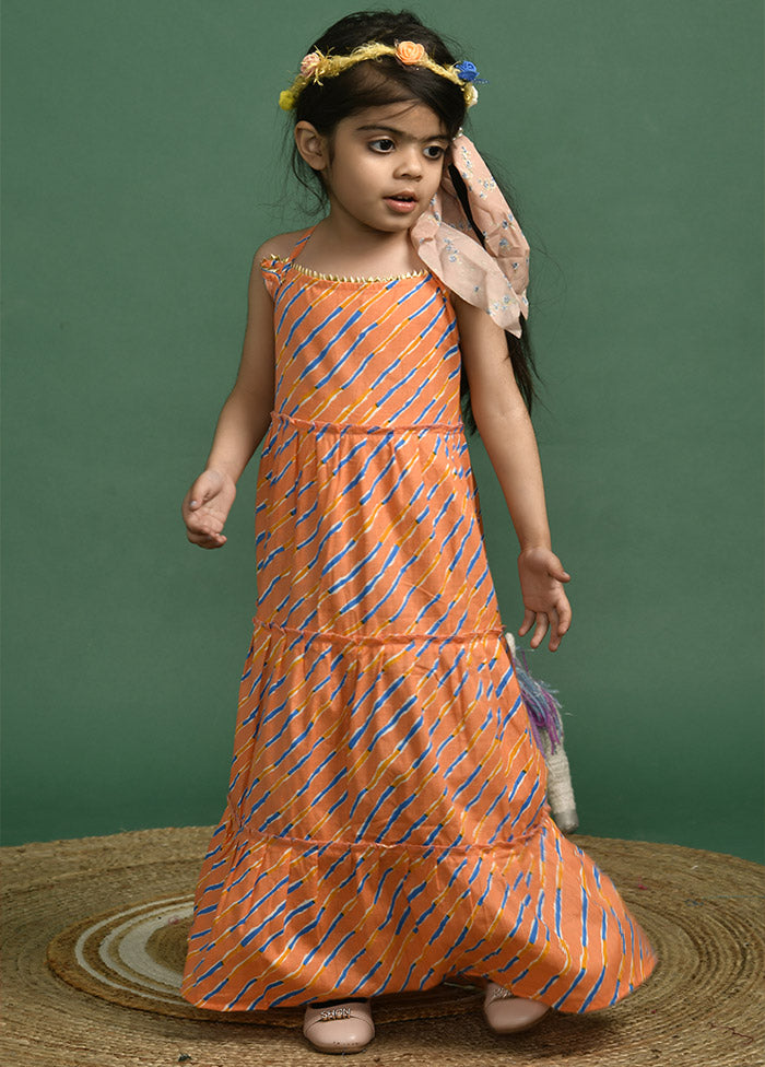 Peach Cotton Gota Work Dress - Indian Silk House Agencies