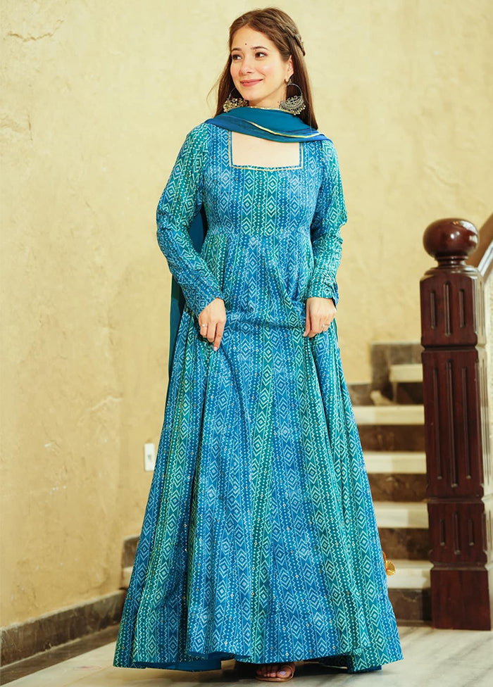 Blue Readymade Georgette Indian Dress - Indian Silk House Agencies