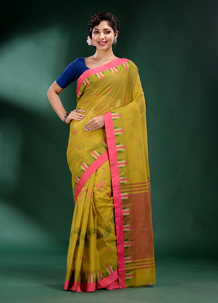 Lime Green Pure Cotton Saree With Blouse Piece - Indian Silk House Agencies