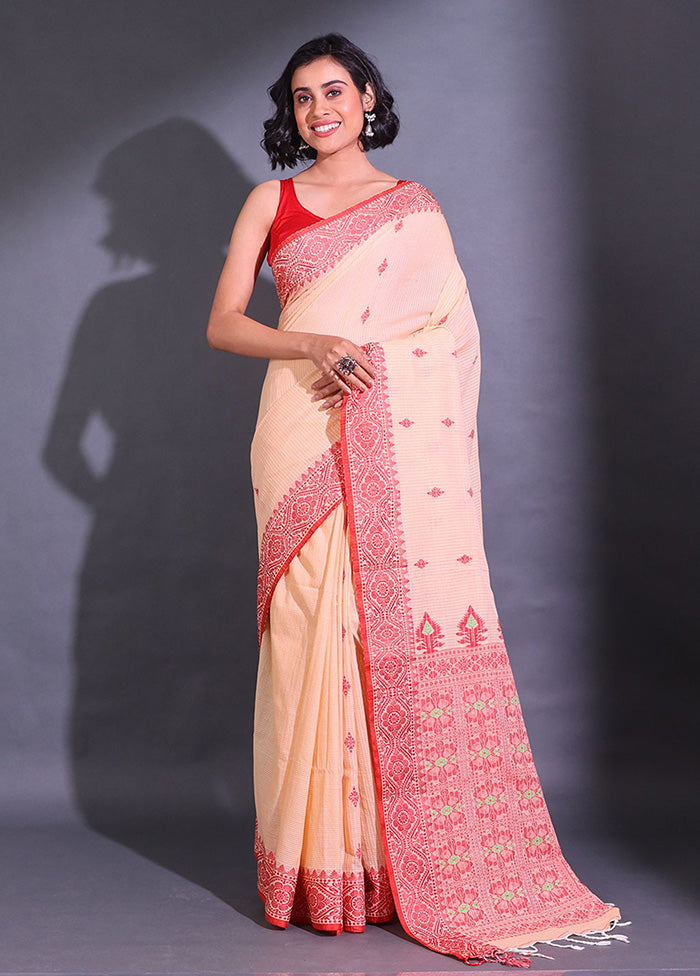 Light Peach Pure Cotton Saree With Blouse Piece - Indian Silk House Agencies