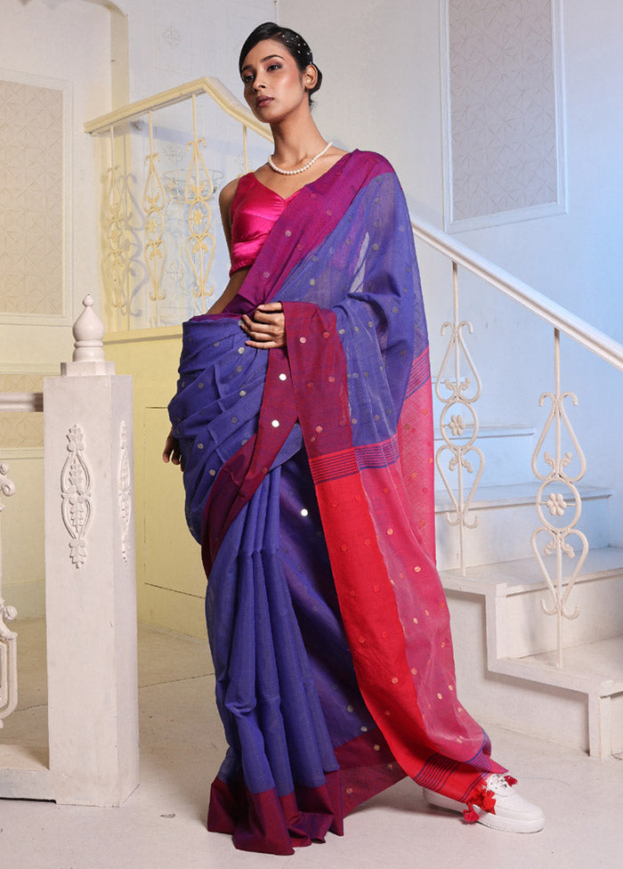 Light Blue Cotton Saree With Blouse Piece - Indian Silk House Agencies