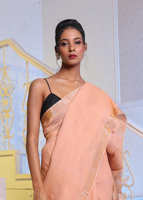 Peach Pure Linen Saree With Blouse Piece - Indian Silk House Agencies