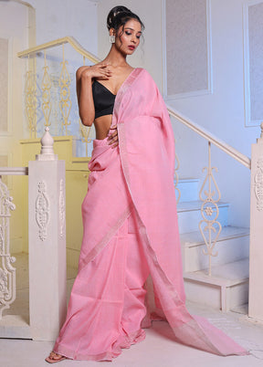 Baby Pink Pure Linen Saree With Blouse Piece - Indian Silk House Agencies
