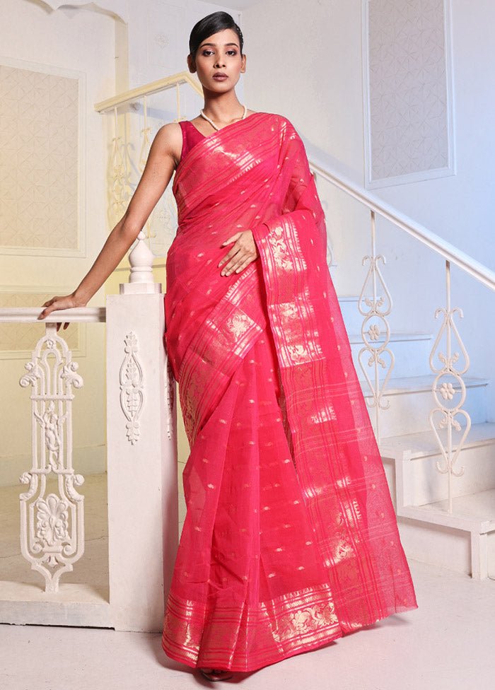 Hot Pink Pure Cotton Saree With Blouse Piece - Indian Silk House Agencies