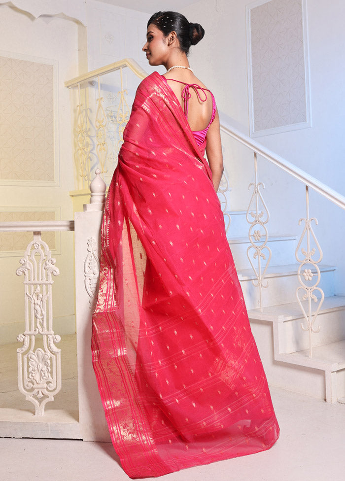 Hot Pink Pure Cotton Saree With Blouse Piece - Indian Silk House Agencies