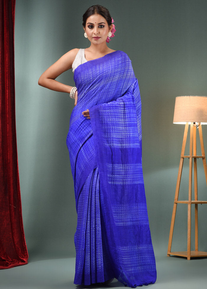 Royal Blue Dupion Pure Silk Saree With Blouse Piece - Indian Silk House Agencies