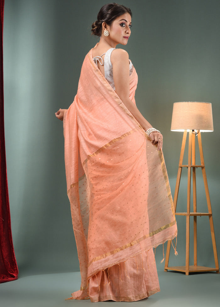 Peach Dupion Pure Silk Saree With Blouse Piece - Indian Silk House Agencies