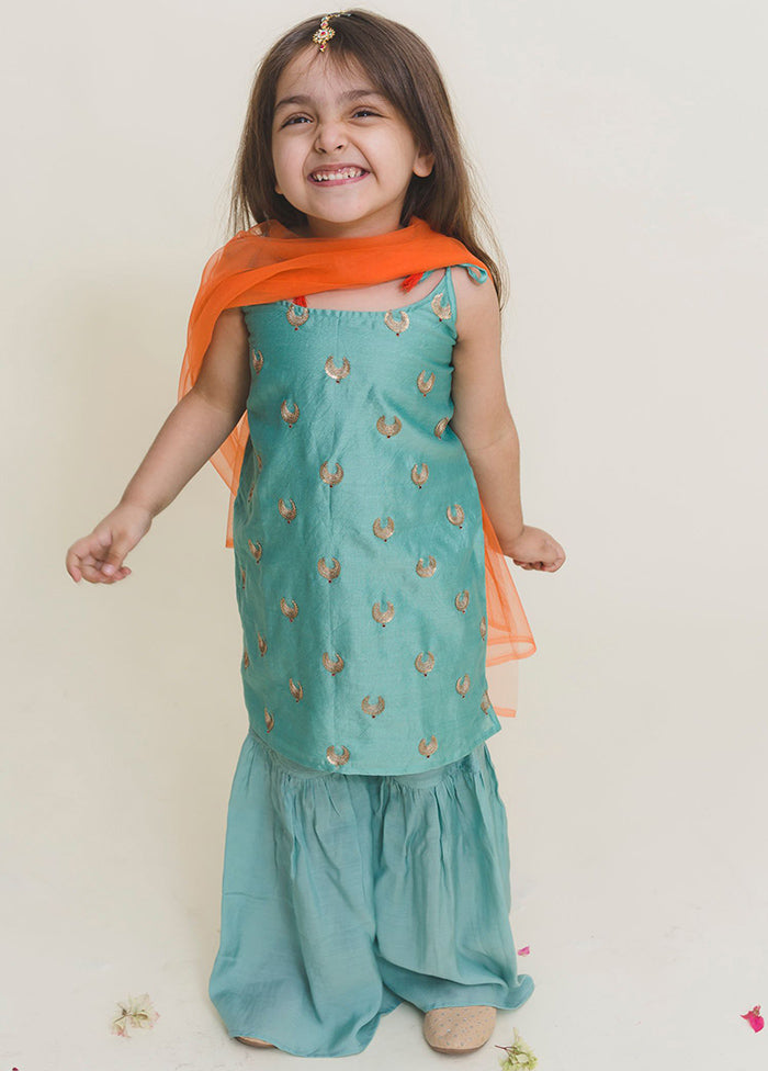 Aqua Blue Silk Suit Set For Girls - Indian Silk House Agencies