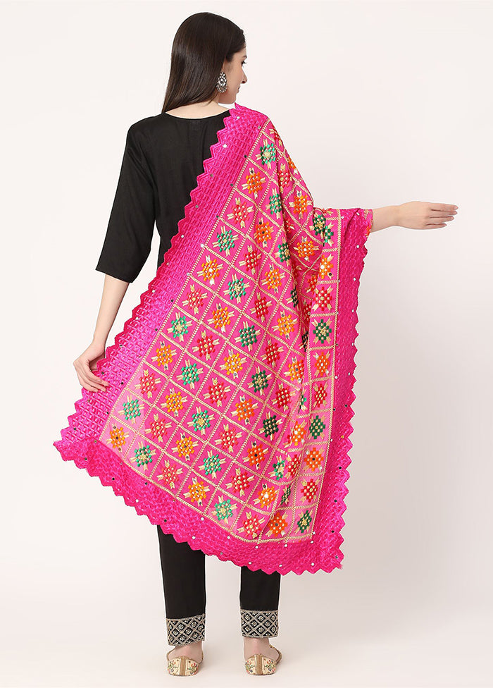 Pink Chiffon Phulkari Embroidered Work Dupatta - Indian Silk House Agencies