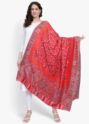 Red Fine Wool Shawl - Indian Silk House Agencies